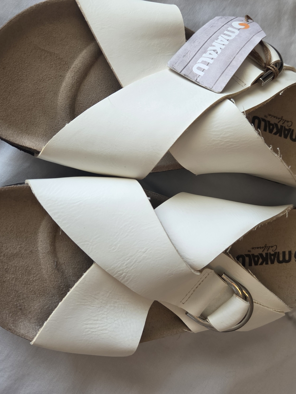 Makalu White Crisscross Buckle‎ Slide Sandals for Women